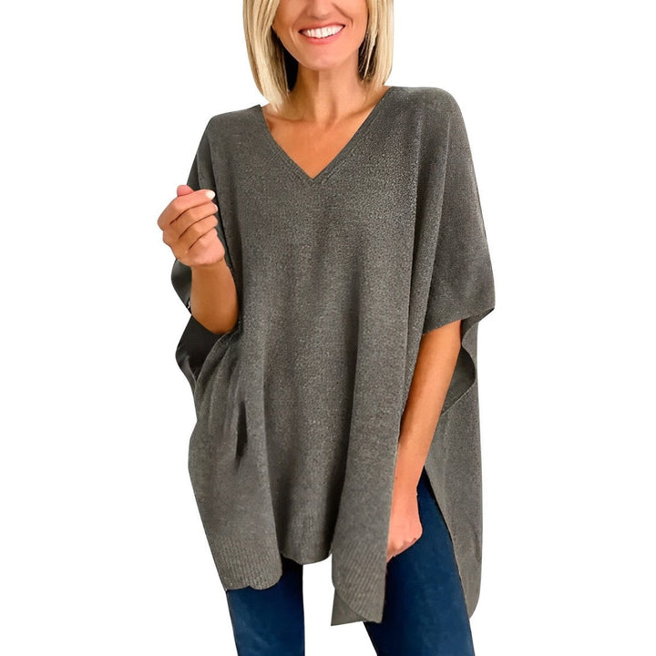 Jumper with irregular hem and V-neckline