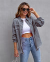 Women's denim jacket - Casual shirt-style denim coat with holes: Stylish women's outerwear