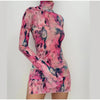 Turtleneck dress with abstract art print