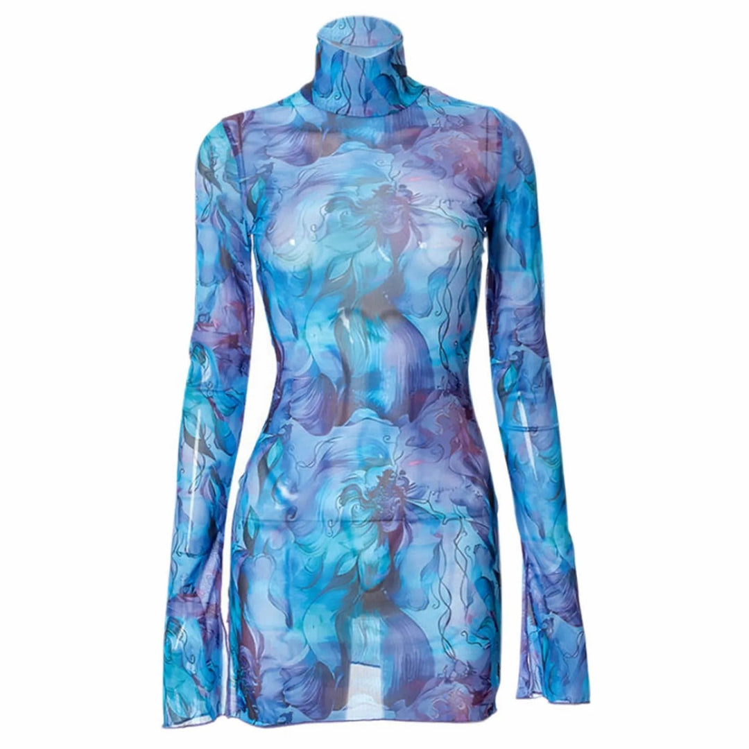 Turtleneck dress with abstract art print