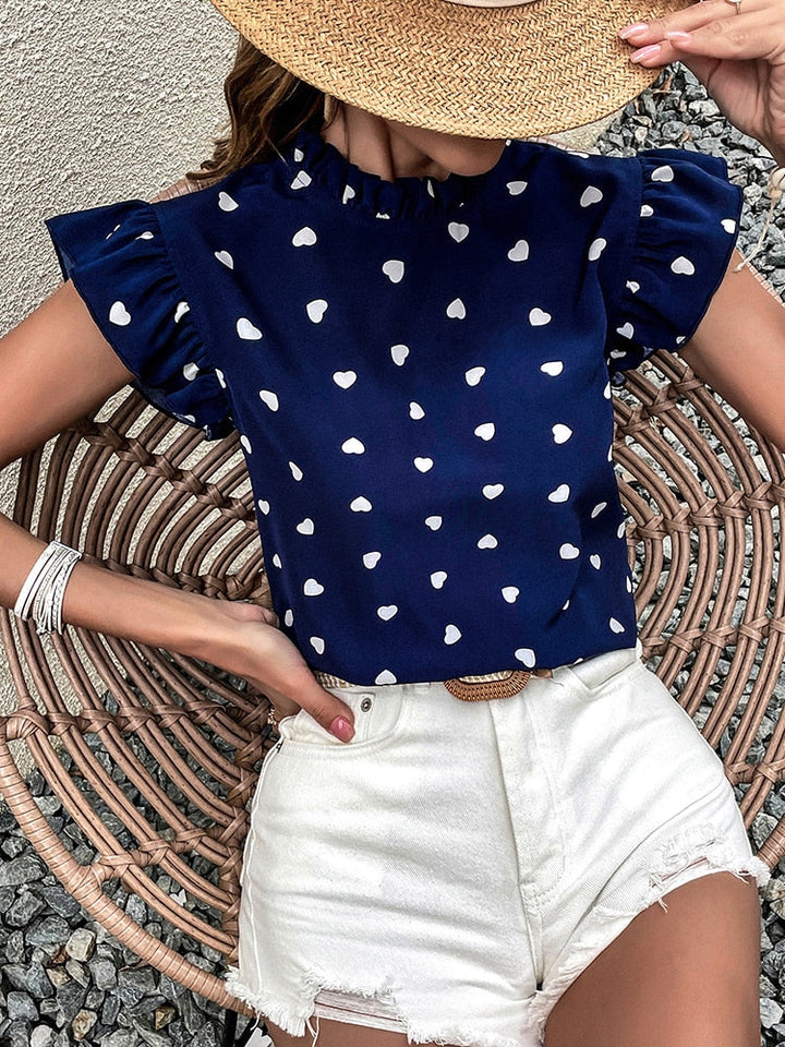 Summer blouse with short sleeves and heart print