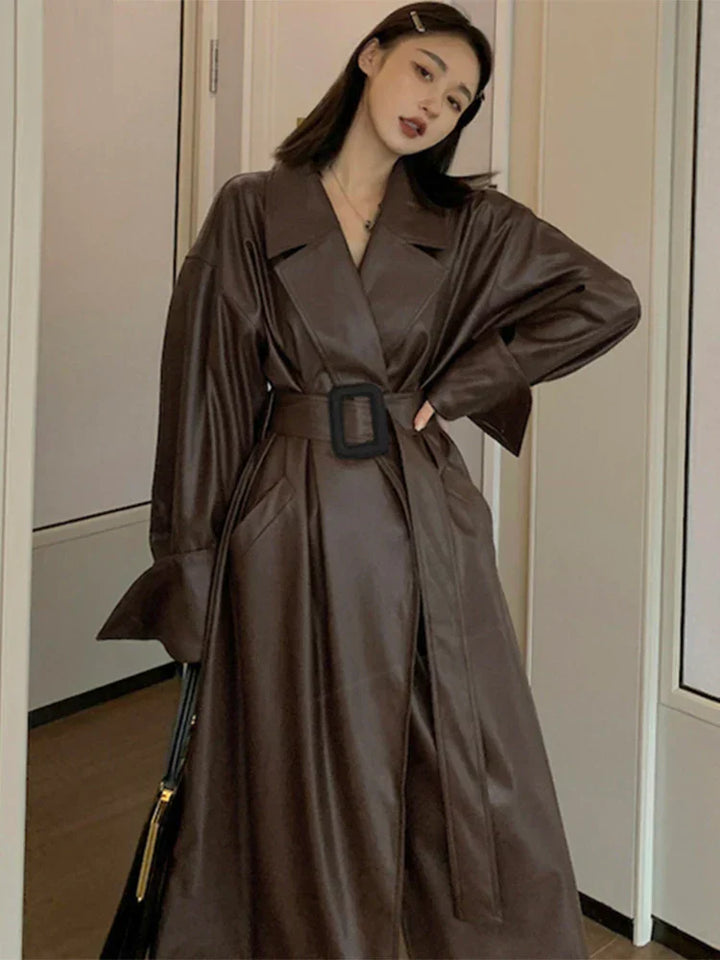 Oversized leather trench coat