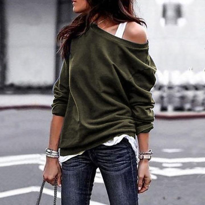 Glamorous off-the-shoulder shirt - women's fashion long sleeve T-shirt for autumn