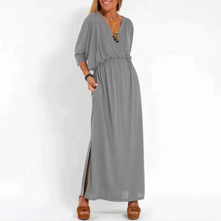 Long Vintage Dress with Side Slit at High Waist