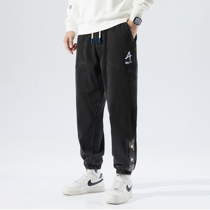 Fashionable denim jogging trousers