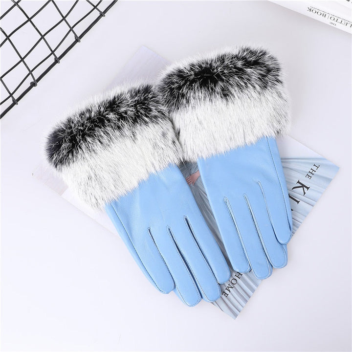 Genuine lamb leather gloves with rabbit fur cuffs | Ladies leather gloves