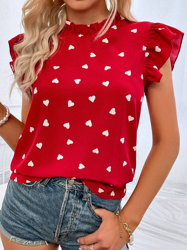 Summer blouse with short sleeves and heart print