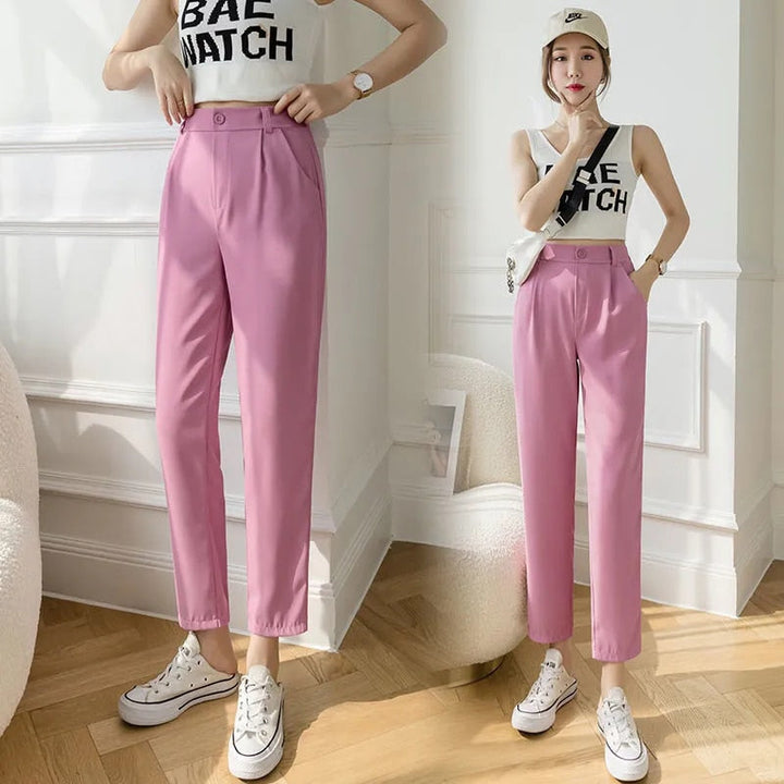 Women's high waist trousers with cropped length