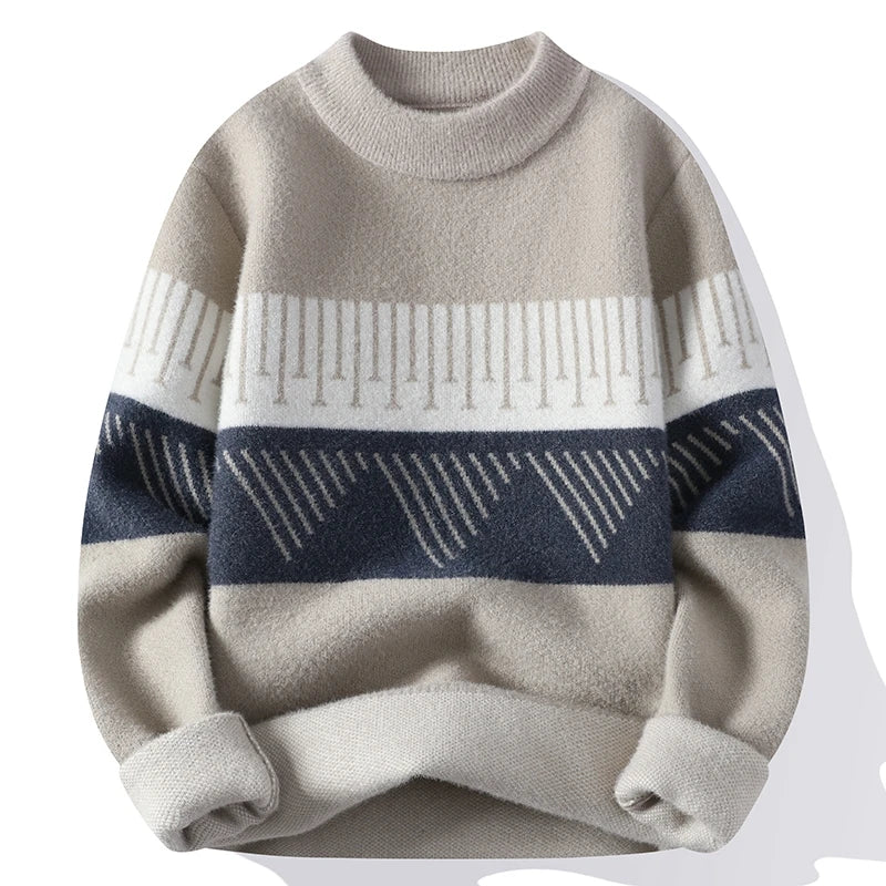 Men's - Geometric Pattern Crew Neck Sweater - Warm, Stylish, and Comfortable - Perfect for Fall Fashion