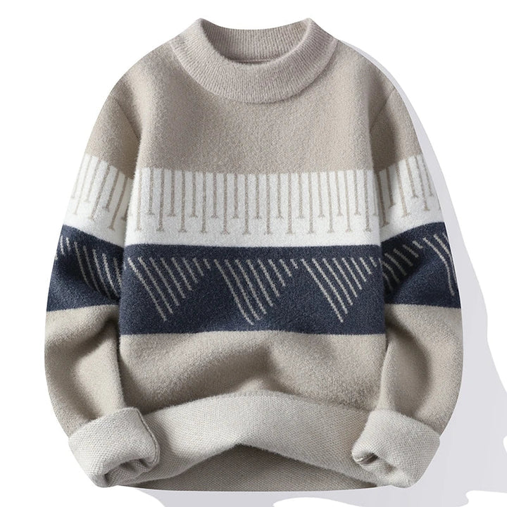 Men's - Geometric Pattern Crew Neck Sweater - Warm, Stylish, and Comfortable - Perfect for Fall Fashion