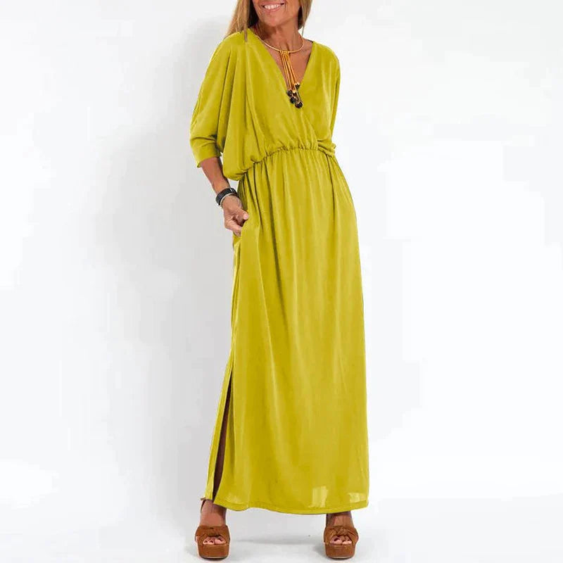 Long Vintage Dress with Side Slit at High Waist