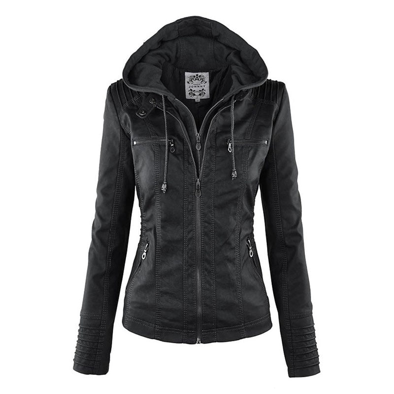 Faux leather coat - Ladies hooded jacket: Basic PU jacket