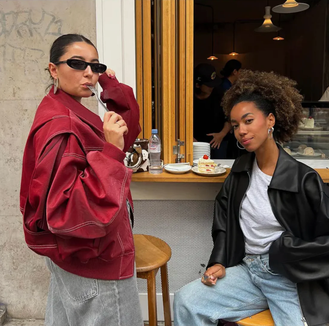Evelynn | Oversized leather bomber jacket