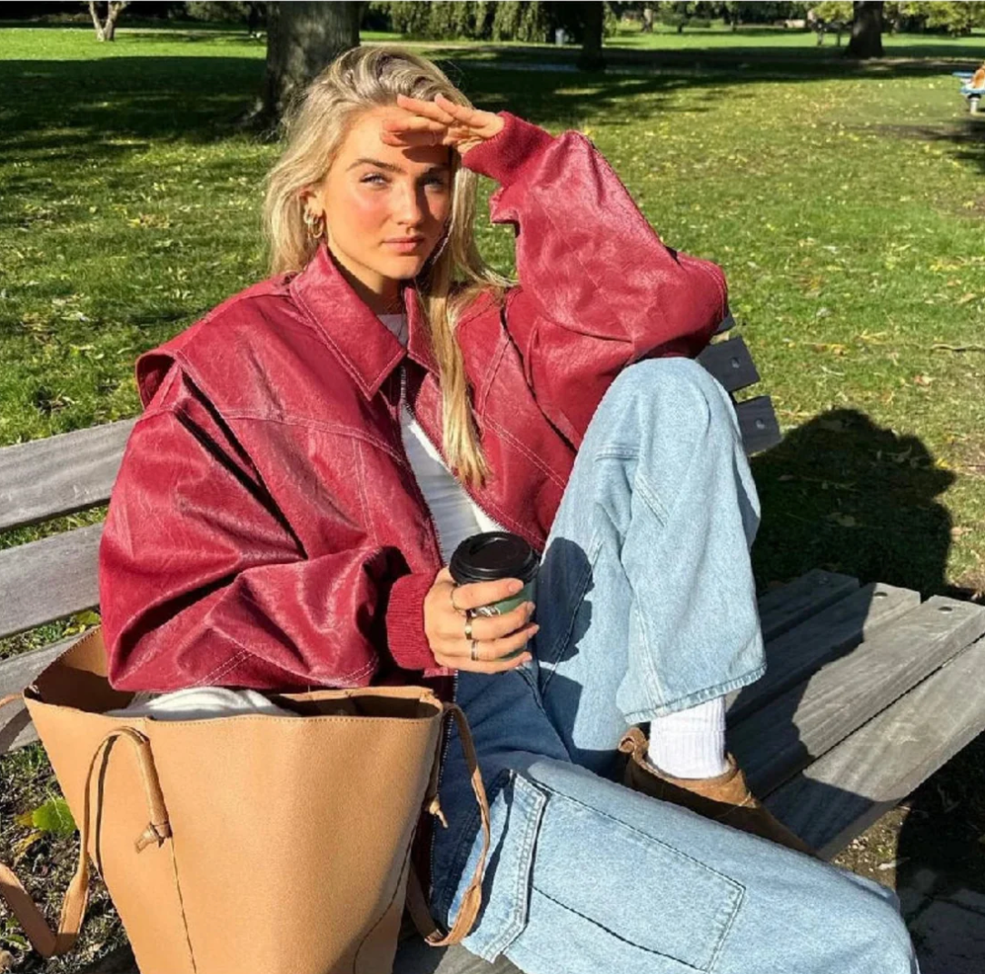 Evelynn | Oversized leather bomber jacket
