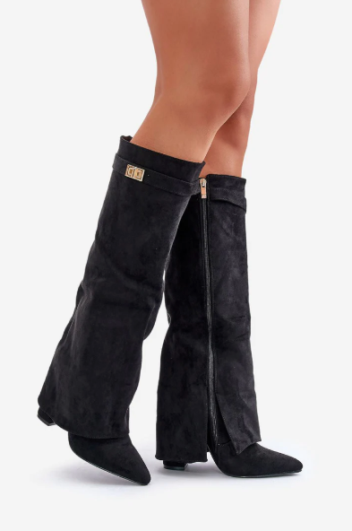 Women's - Knee-High Boots - Pointed Toe Leather Zip