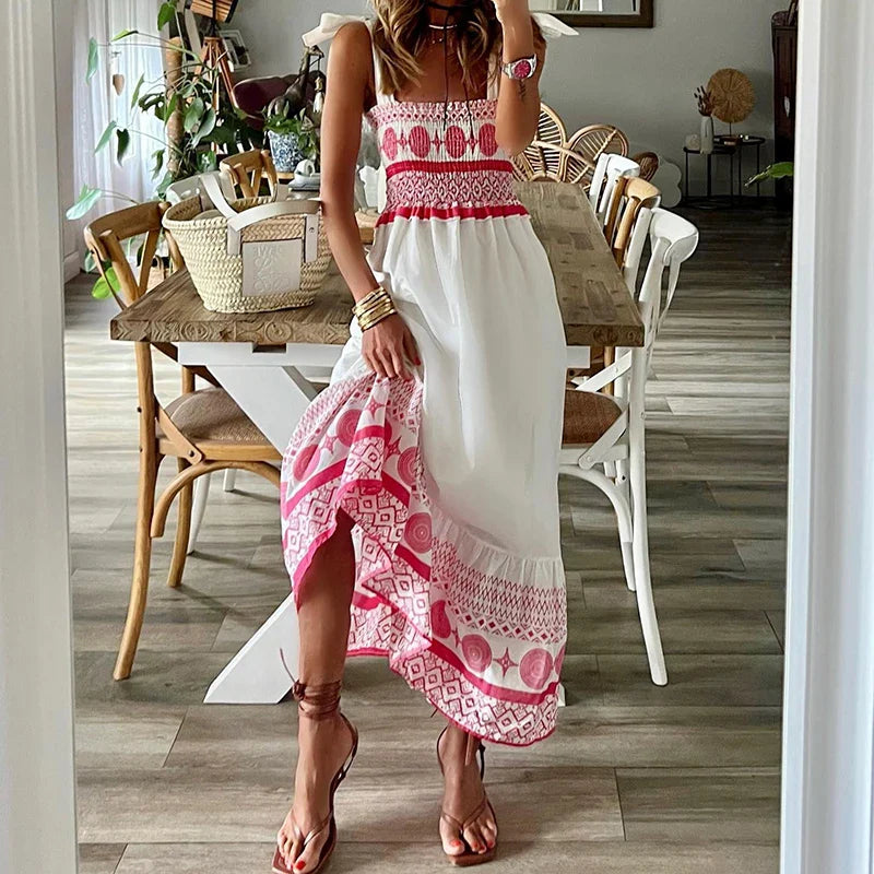 Bohemian maxi dress with embroidered hem