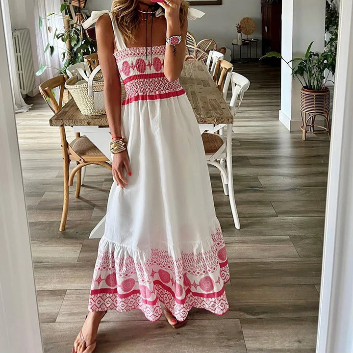 Bohemian maxi dress with embroidered hem