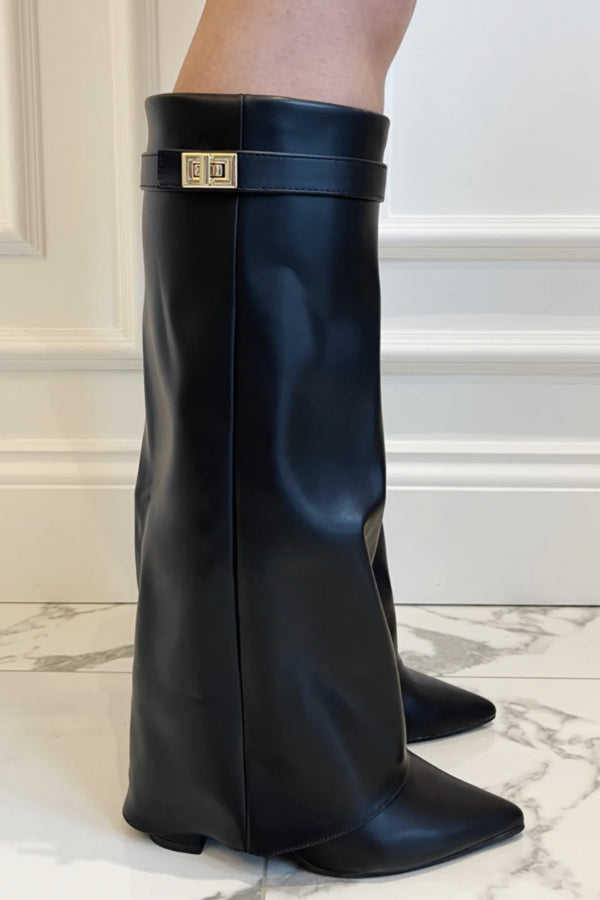 Women's - Knee-High Boots - Pointed Toe Leather Zip
