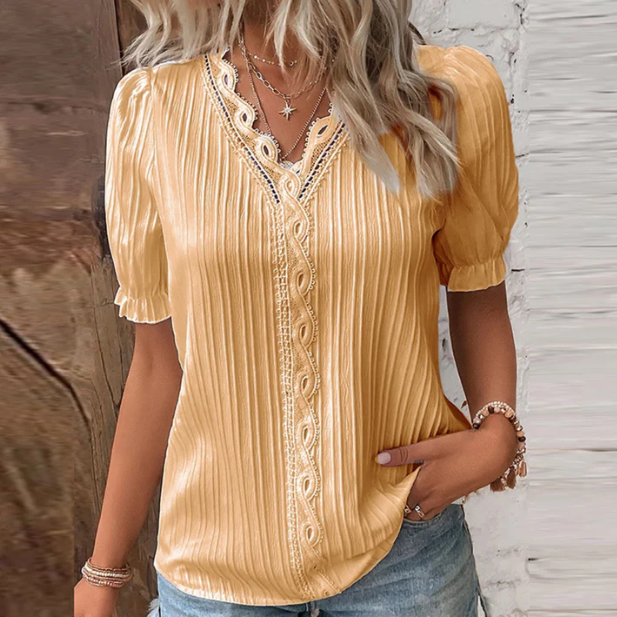 Pleated Blouse with Lace Details