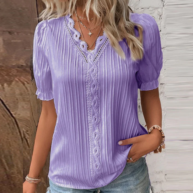 Pleated Blouse with Lace Details