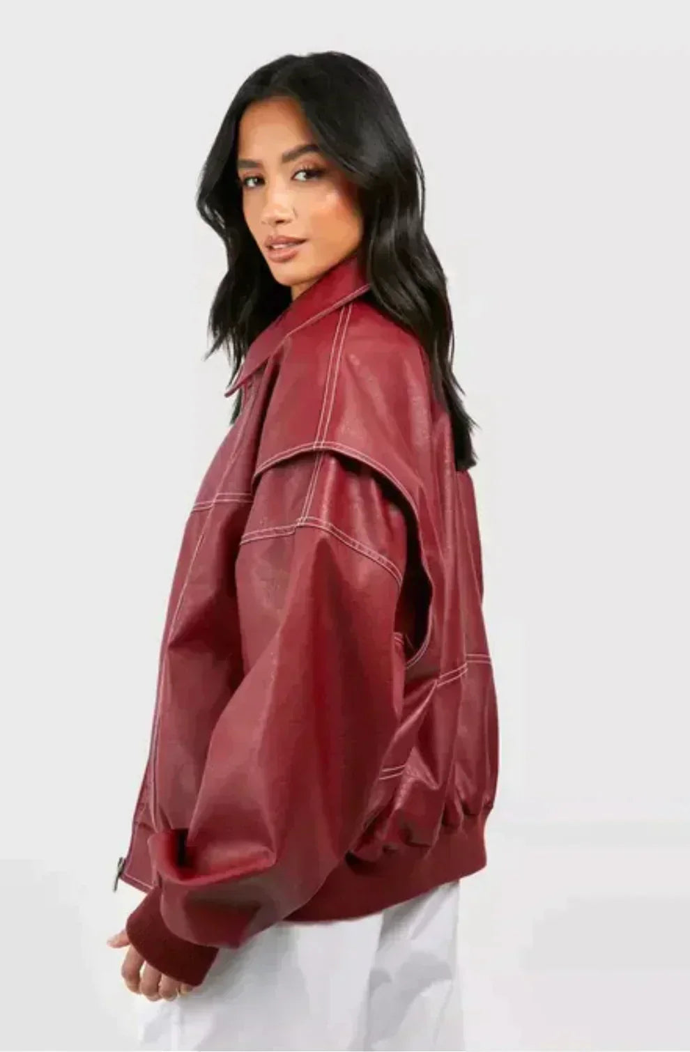 Evelynn | Oversized leather bomber jacket