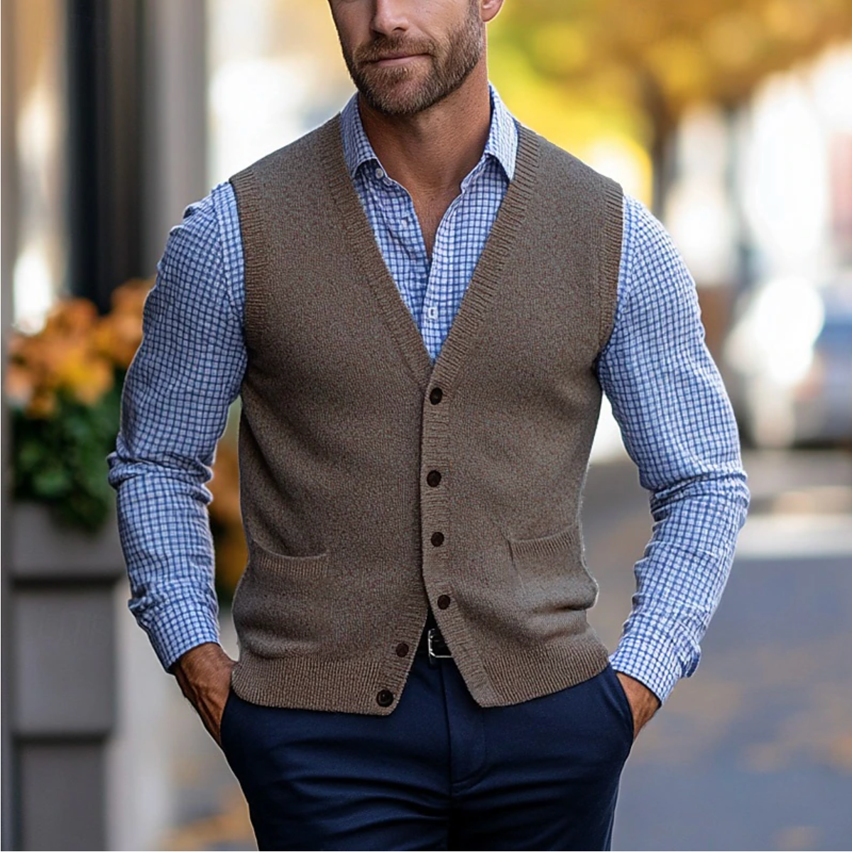 Men's - Sleeveless Cardigan - Soft Knit Fabric - Lightweight Design -  Versatile Layering Piece for Every Occasion