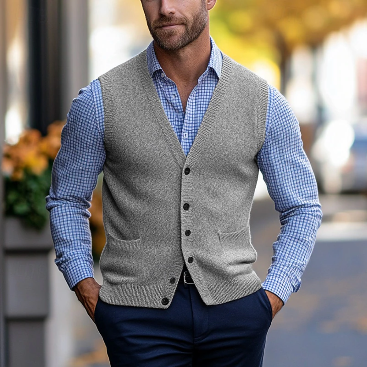 Men's - Sleeveless Cardigan - Soft Knit Fabric - Lightweight Design -  Versatile Layering Piece for Every Occasion