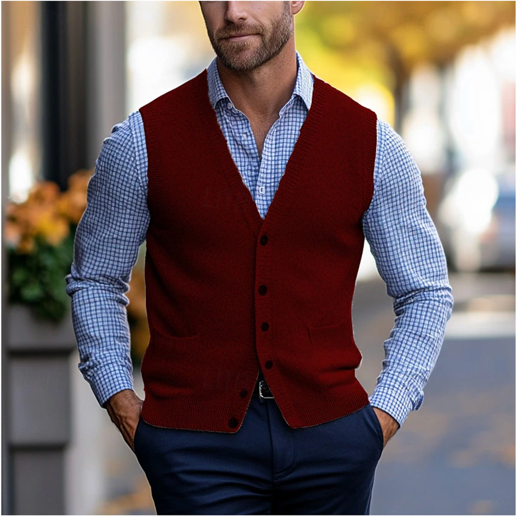 Men's - Sleeveless Cardigan - Soft Knit Fabric - Lightweight Design -  Versatile Layering Piece for Every Occasion