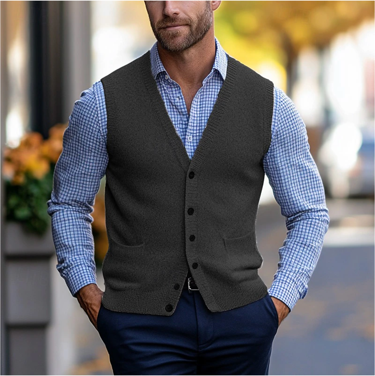 Men's - Sleeveless Cardigan - Soft Knit Fabric - Lightweight Design -  Versatile Layering Piece for Every Occasion