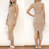 Women's ribbed sleeveless split midi bodycon dress