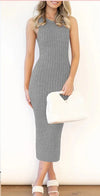 Women's ribbed sleeveless split midi bodycon dress