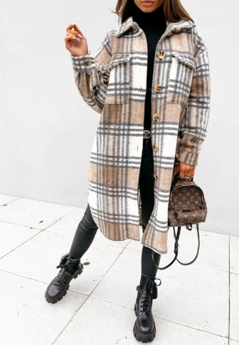 Chequered long coat