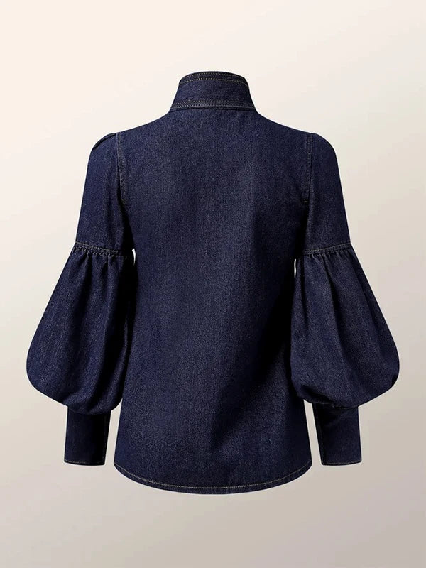 Denim blouses with puff sleeves