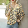 Blouses with floral print and square neckline