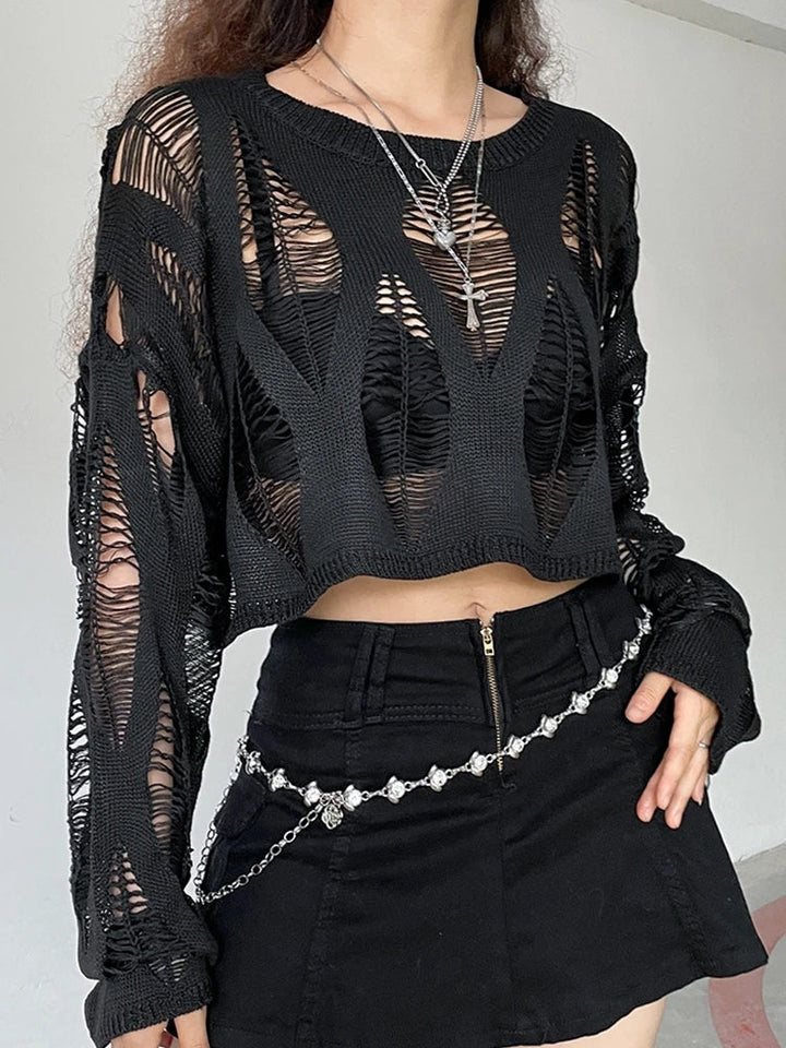 Openwork knitted blouse with sun protection