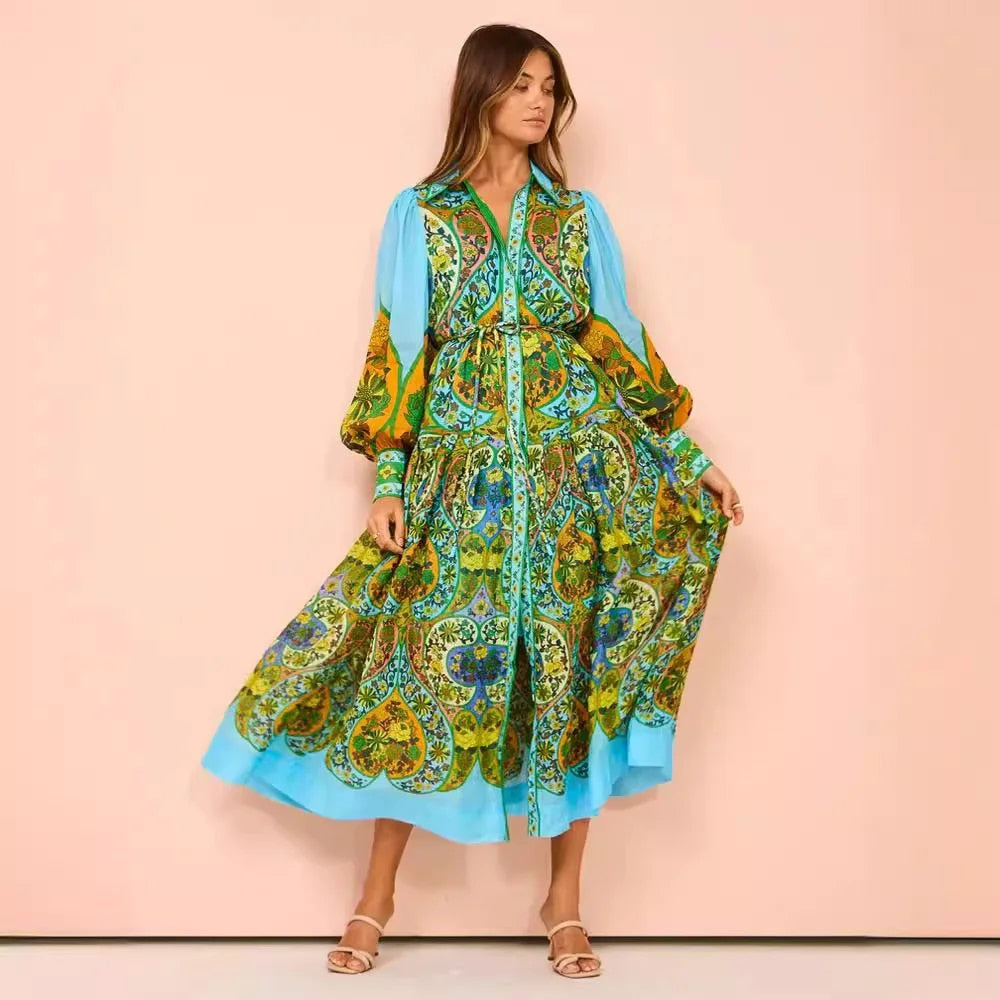 Unique print balloon sleeve dress