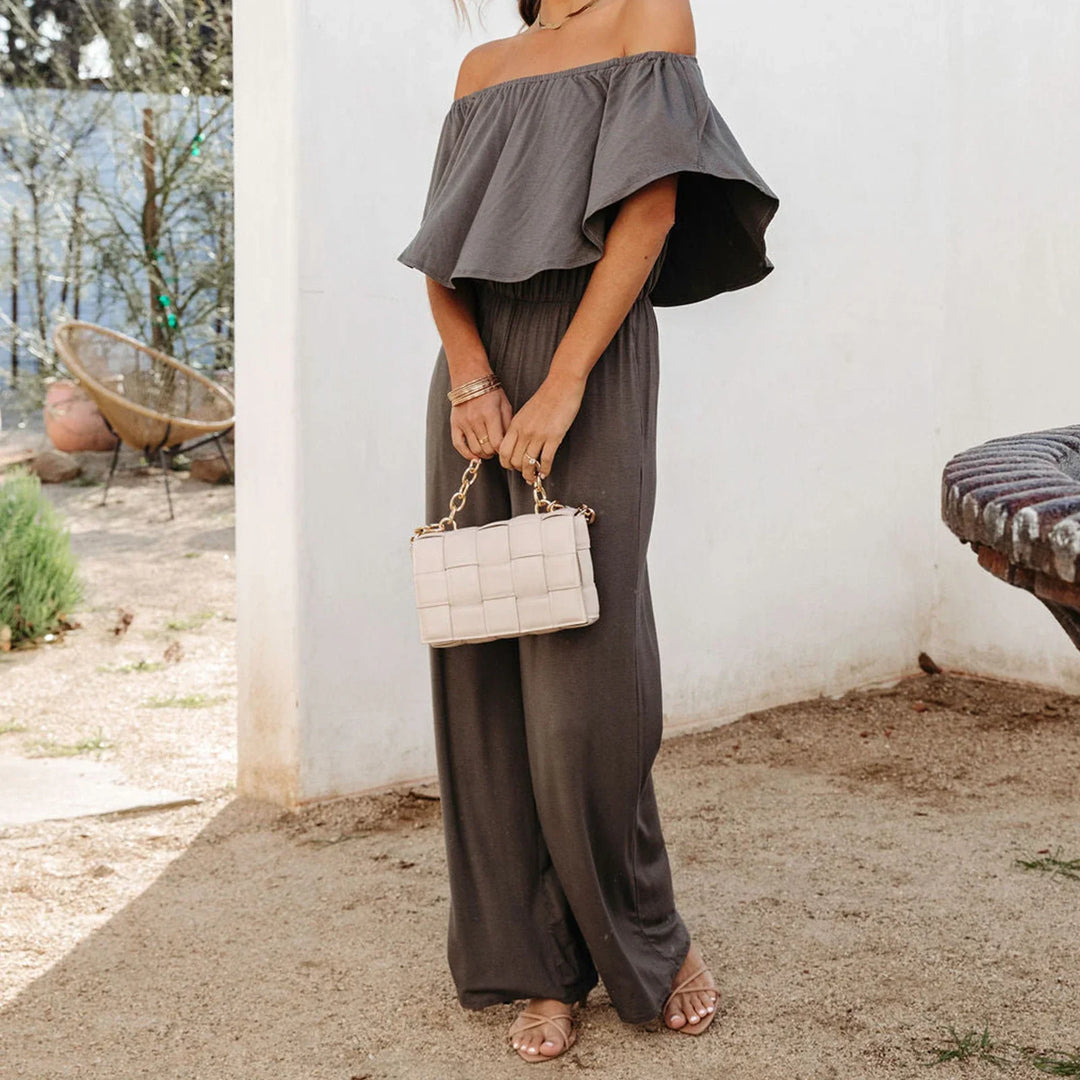 Ruffled off-the-shoulder jumpsuit