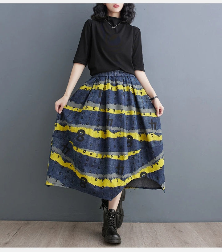 Women's skirt with letter print and asymmetric hem