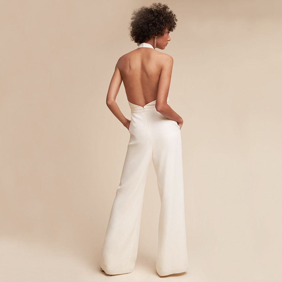 Women's - Elegant Sleeveless Jumpsuit - Wide-Leg