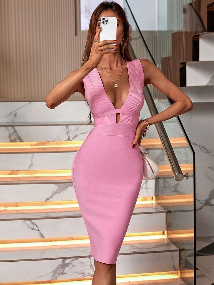 Classy Deep V-Neck Bodycon Bandage Dress