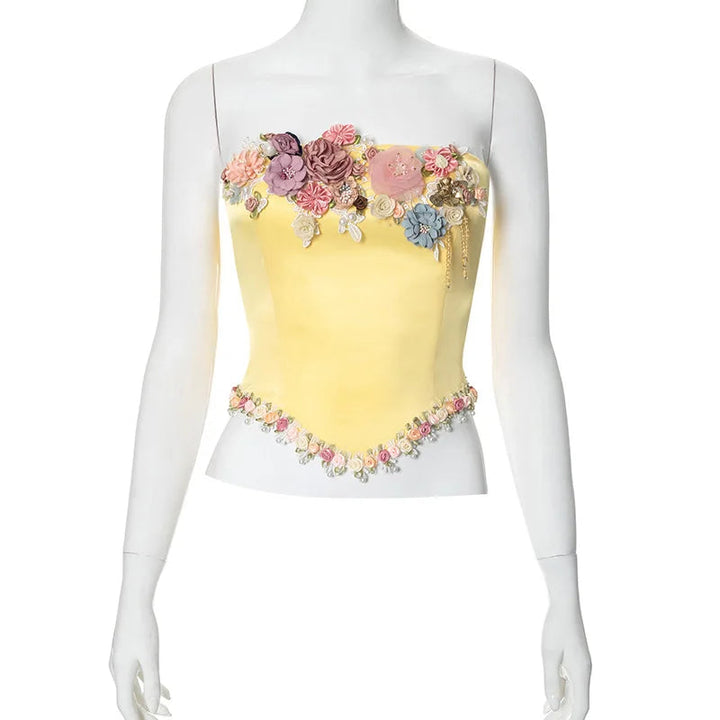 Corset top with floral embellishment