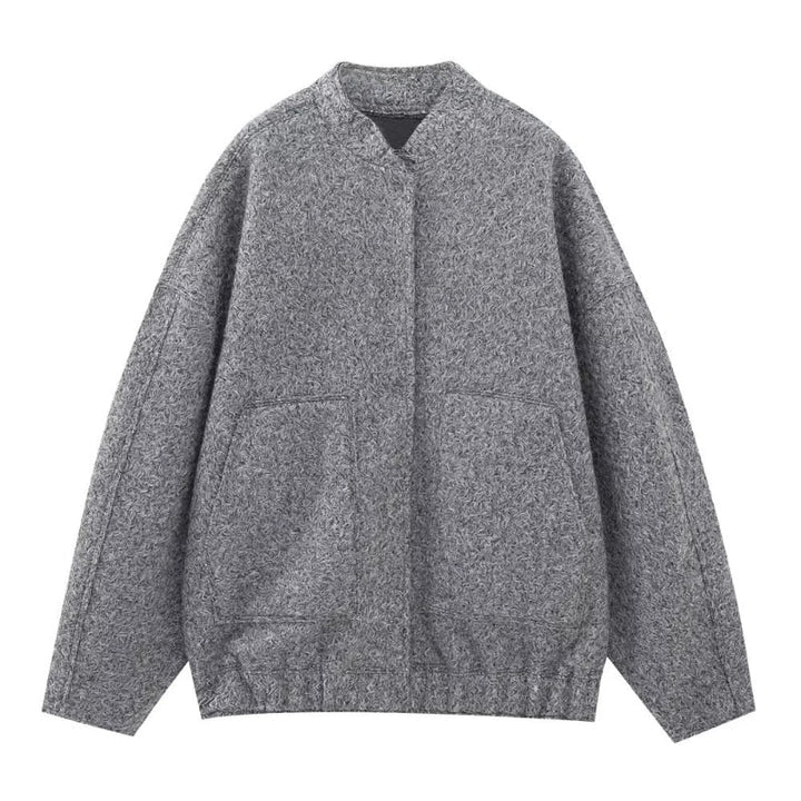 Oversized woollen coat with round neckline and buttons