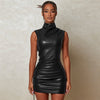 Turtleneck mini dress in leather look