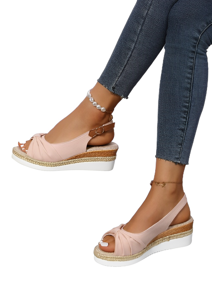 Wedge sandals with peep toe buckle