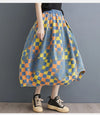 Retro printed floral denim skirt