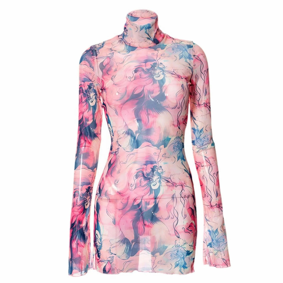 Turtleneck dress with abstract art print