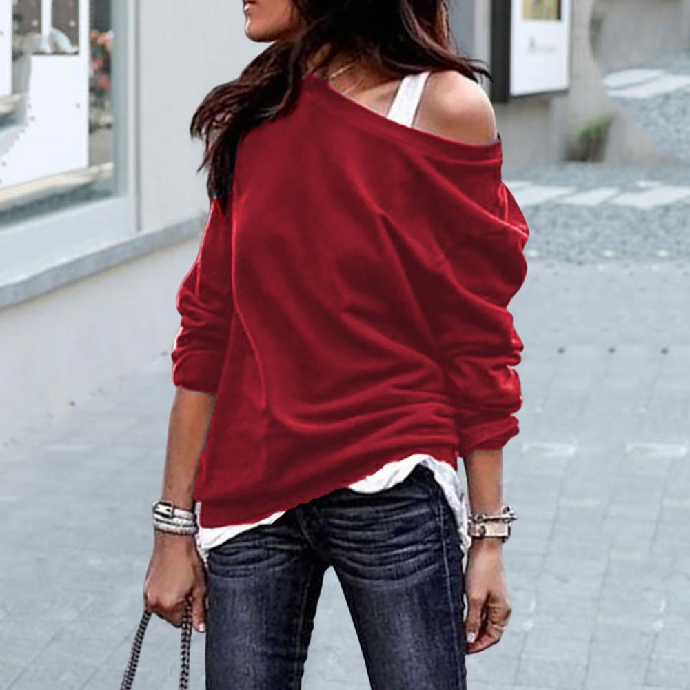 Glamorous off-the-shoulder shirt - women's fashion long sleeve T-shirt for autumn