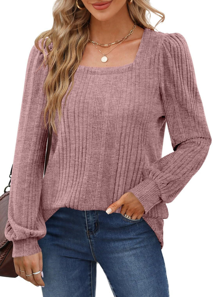 Elegant women's tops with long sleeves, loose cut and plain-coloured pullover T-shirt