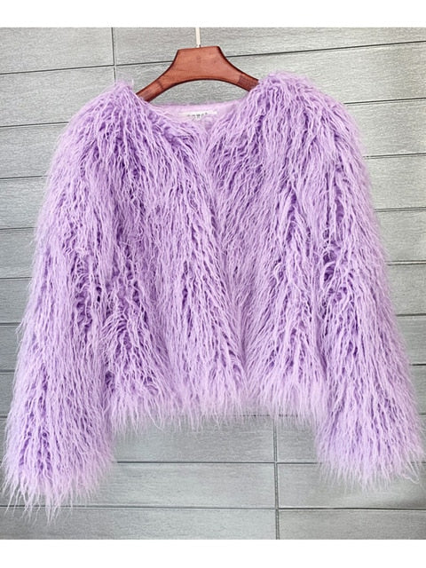 Fur coat ladies thick warm faux fur coat