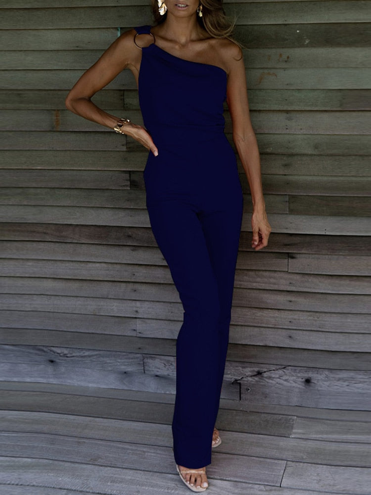 Silver jumpsuit with one shoulder section